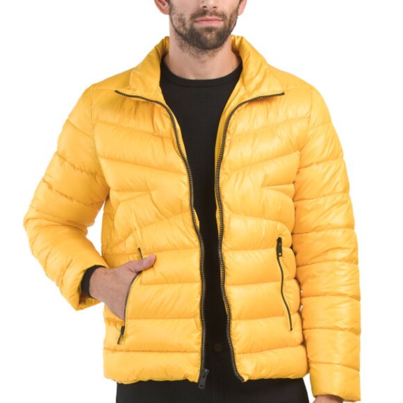 NEW KENNETH COLE Quilted Mid-weight Puffer Jacket yellow for men 364tn - Picture 2 of 4